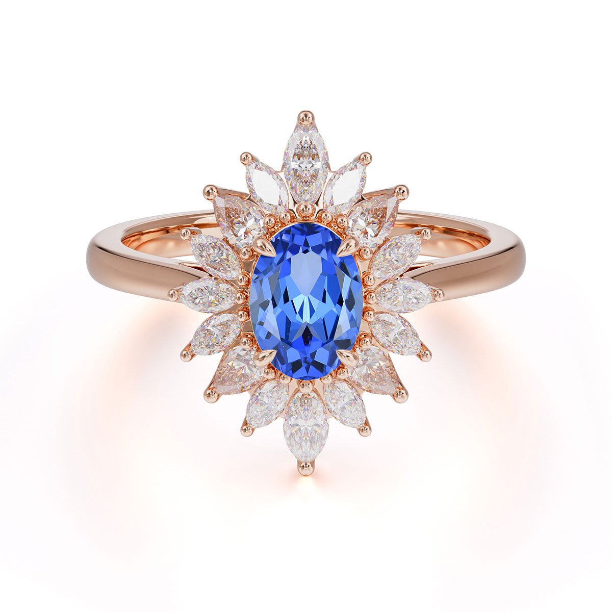 1 Carat Oval Cut Cluster Sapphire Engagement Ring Vintage Halo Bridal Ring