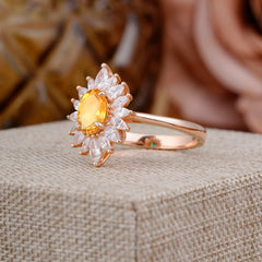 1 Carat Oval Cut Cluster Citrine Engagement Ring Vintage Halo Bridal Ring