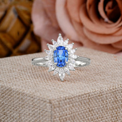 1 Carat Oval Cut Cluster Sapphire Engagement Ring Vintage Halo Bridal Ring