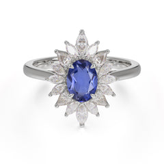 1 Carat Oval Cut Cluster Tanzanite Engagement Ring Vintage Halo Bridal Ring