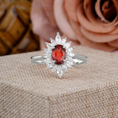 1 Carat Oval Cut Cluster Garnet Engagement Ring Vintage Halo Bridal Ring