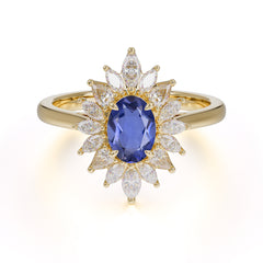 1 Carat Oval Cut Cluster Tanzanite Engagement Ring Vintage Halo Bridal Ring