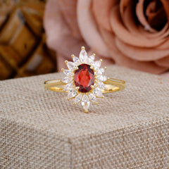 1 Carat Oval Cut Cluster Garnet Engagement Ring Vintage Halo Bridal Ring