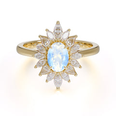 1 Carat Oval Cut Cluster Moonstone Engagement Ring Vintage Halo Bridal Ring