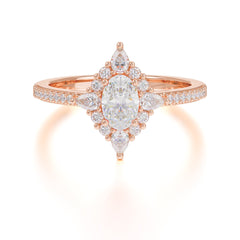 Vintage Oval Cut Moissanite Engagement Ring Cluster Pave Bridal Ring