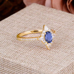 Vintage 4 Prong Oval Cut Tanzanite Engagement Ring Cluster Pave Bridal Ring