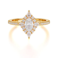 Vintage Oval Cut Moissanite Engagement Ring Cluster Pave Bridal Ring