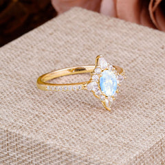 Vintage 4 Prong Oval Cut Moonstone Engagement Ring Cluster Pave Bridal Ring