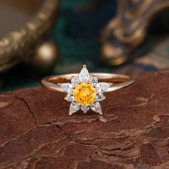 Lab Grown Citrine Engagement Ring | Floral Moissanite Cluster Setting