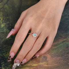 Cluster Lab Grown Moss Agate Engagement Ring Round Cut Floral Bridal Ring
