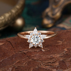 Lab Grown Lab Diamond Engagement Ring | Floral Lab Diamond Cluster Setting