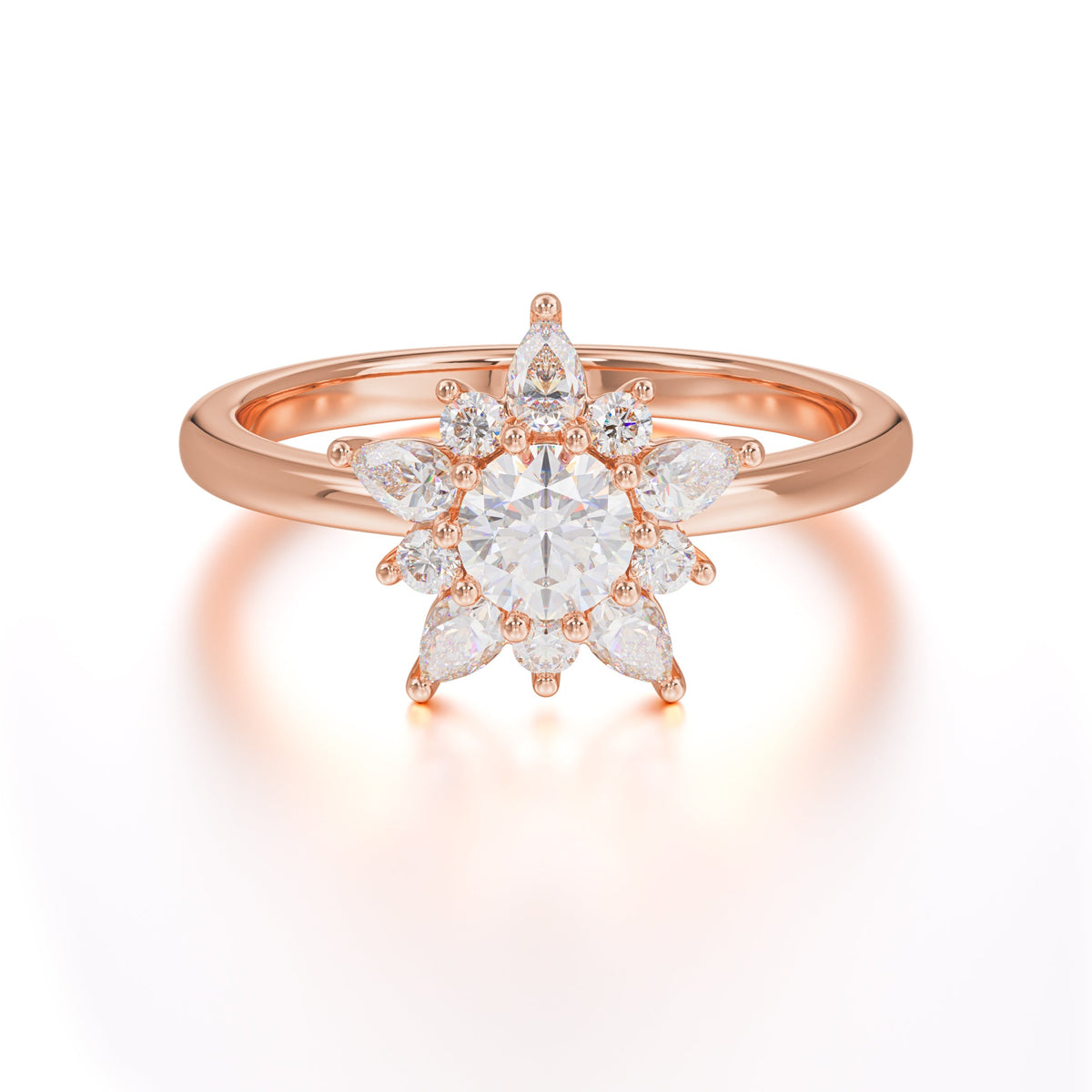 Cluster Lab Grown Moissanite Engagement Ring Round Cut Floral Bridal Ring