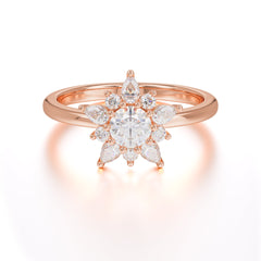 Cluster Lab Grown Moissanite Engagement Ring Round Cut Floral Bridal Ring
