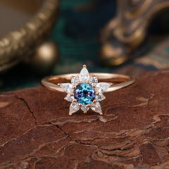Lab Grown Alexandrite Engagement Ring | Floral Alexandrite Cluster Setting