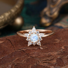 Natural Moonstone Engagement Ring | Floral Moonstone Cluster Setting