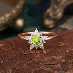Natural Peridot Engagement Ring | Floral Peridot Cluster Setting