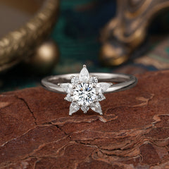 Lab Grown Lab Diamond Engagement Ring | Floral Lab Diamond Cluster Setting