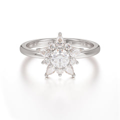 Cluster Lab Grown Moissanite Engagement Ring Round Cut Floral Bridal Ring