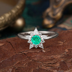 Lab Grown Emerald Engagement Ring | Floral Emerald Cluster Setting