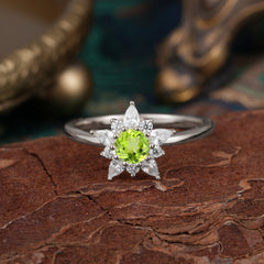 Natural Peridot Engagement Ring | Floral Peridot Cluster Setting