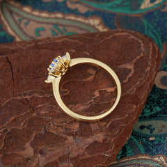 Cluster Lab Grown Sapphire Engagement Ring Round Cut Floral Bridal Ring