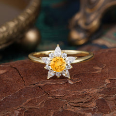 Lab Grown Citrine Engagement Ring | Floral Moissanite Cluster Setting