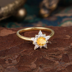 Lab Grown Citrine Engagement Ring | Floral Moissanite Cluster Setting