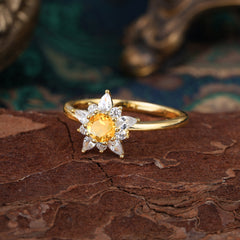 Lab Grown Citrine Engagement Ring | Floral Moissanite Cluster Setting