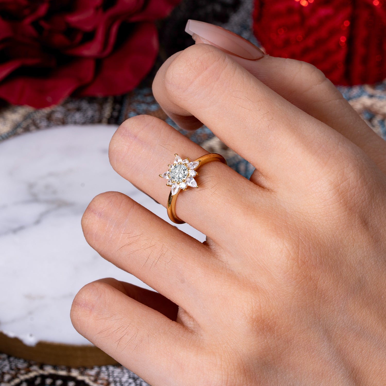Lab Grown Lab Diamond Engagement Ring | Floral Lab Diamond Cluster Setting