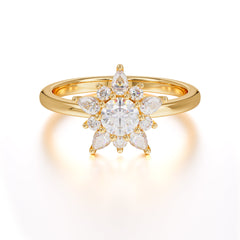 Cluster Lab Grown Moissanite Engagement Ring Round Cut Floral Bridal Ring