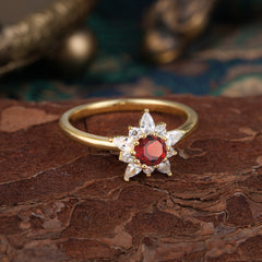 Natural Garnet Engagement Ring | Floral Garnet Cluster Setting