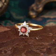Natural Garnet Engagement Ring | Floral Garnet Cluster Setting
