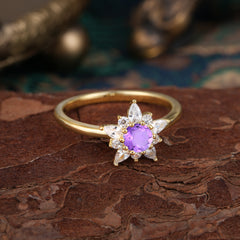 Natural Amethyst Engagement Ring | Floral Amethyst Cluster Setting