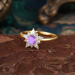 Natural Amethyst Engagement Ring | Floral Amethyst Cluster Setting
