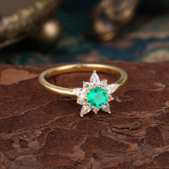 Lab Grown Emerald Engagement Ring | Floral Emerald Cluster Setting