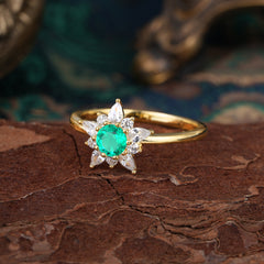 Lab Grown Emerald Engagement Ring | Floral Emerald Cluster Setting