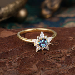 Lab Grown Alexandrite Engagement Ring | Floral Alexandrite Cluster Setting