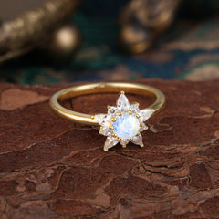 Natural Moonstone Engagement Ring | Floral Moonstone Cluster Setting