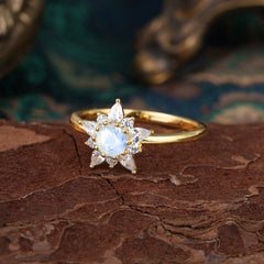 Natural Moonstone Engagement Ring | Floral Moonstone Cluster Setting