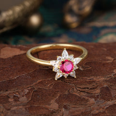 Lab Grown Ruby Engagement Ring | Floral Ruby Cluster Setting