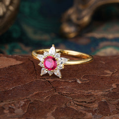 Lab Grown Ruby Engagement Ring | Floral Ruby Cluster Setting