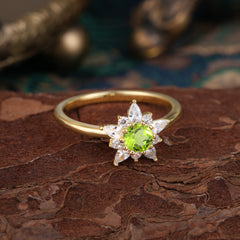 Natural Peridot Engagement Ring | Floral Peridot Cluster Setting