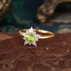 Natural Peridot Engagement Ring | Floral Peridot Cluster Setting