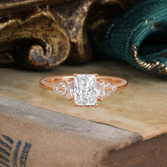 1 Carat Emerald Cut Moissanite Engagement Ring Classic Side Stone Wedding Ring