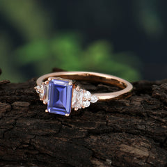 1 Carat Emerald Cut Tanzanite Engagement Ring Classic Side Stone Wedding Ring