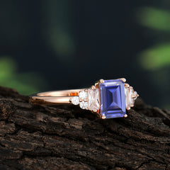 1 Carat Emerald Cut Tanzanite Engagement Ring Classic Side Stone Wedding Ring