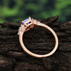 1 Carat Emerald Cut Tanzanite Engagement Ring Classic Side Stone Wedding Ring