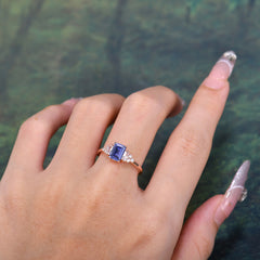 1 Carat Emerald Cut Tanzanite Engagement Ring Classic Side Stone Wedding Ring