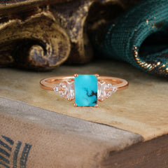 1 Carat Emerald Cut Turquoise Engagement Ring Classic Side Stone Wedding Ring