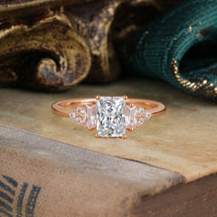 1 Carat Emerald Cut Lab Diamond Engagement Ring Classic Side Stone Wedding Ring